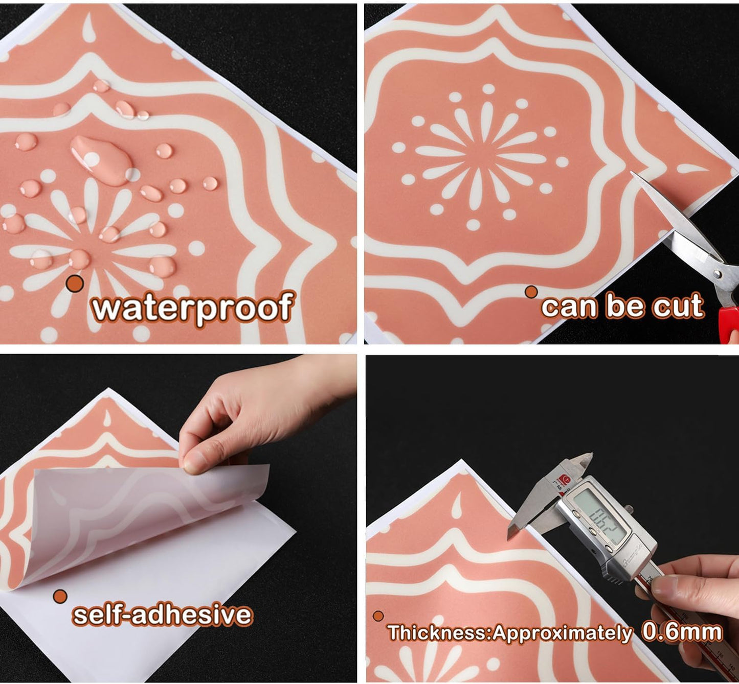 in Flora Moroccan Tile Stickers Peel and Stick Self Adhesive Decorative / 7.87 x 7.87 / Set of 10