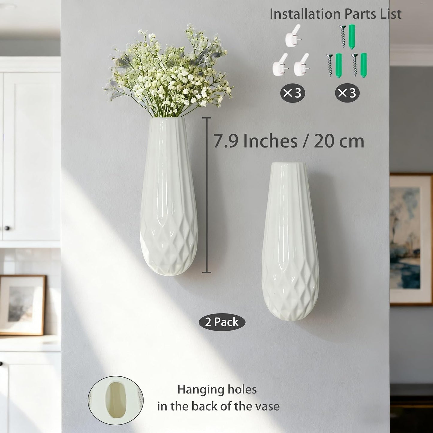 Artistic Wall Ceramic Vase / Medium / White / Set of 2