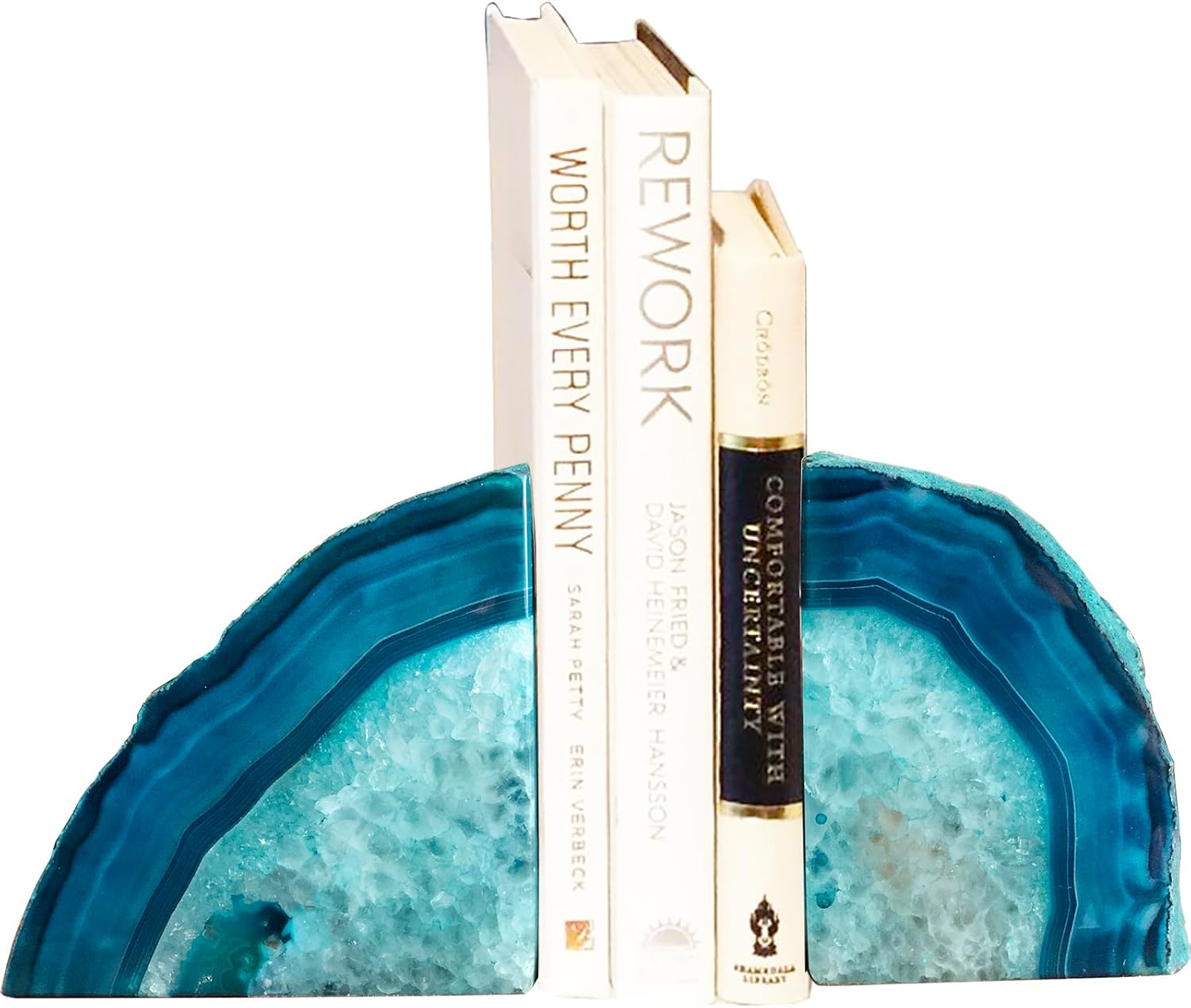 Agate Geode Bookends Heavy Duty Stone Book Ends Decorative Bookend Holder Home / Dyed Teal / 2-3LBS
