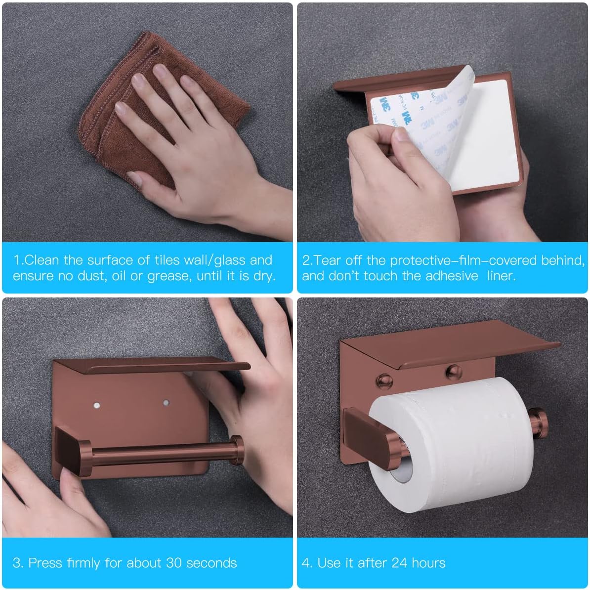 VAEHOLD Self Adhesive Toilet Paper Holder with Phone Shelf Stainless Steel Wall Mounted Toilet Paper Roll Holder