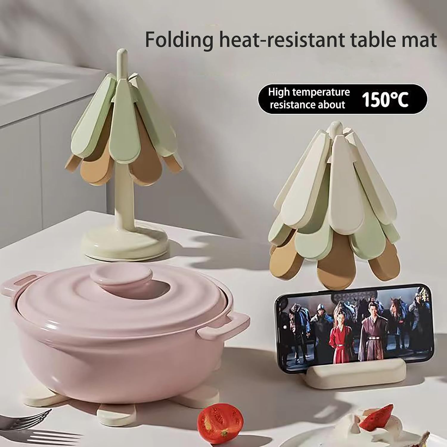 Silicone Heat Resistant Hot Pads + 1 Stand / Set of 3