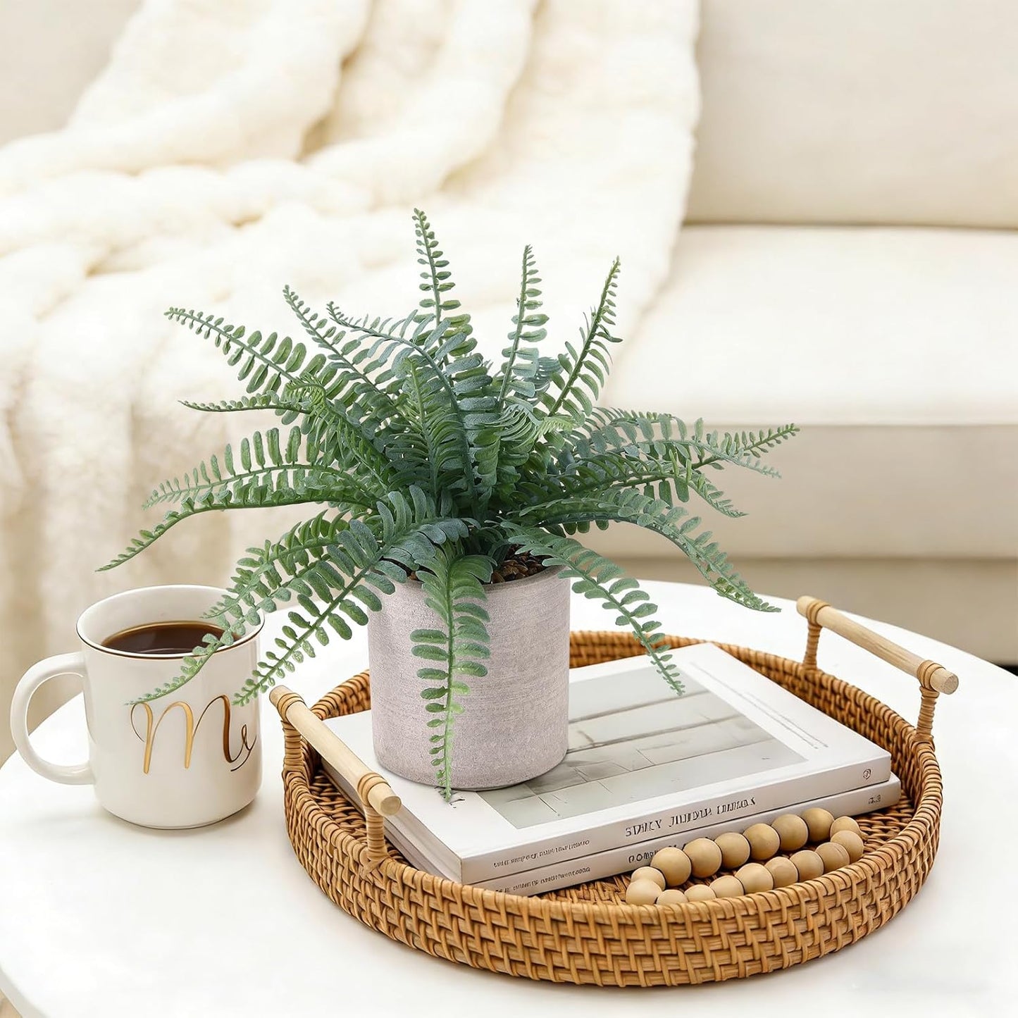 Fake Fern Small Fake Plant Fern Artificial Plants in Pot Realistic Faux Ferns Indoor / Sage Green