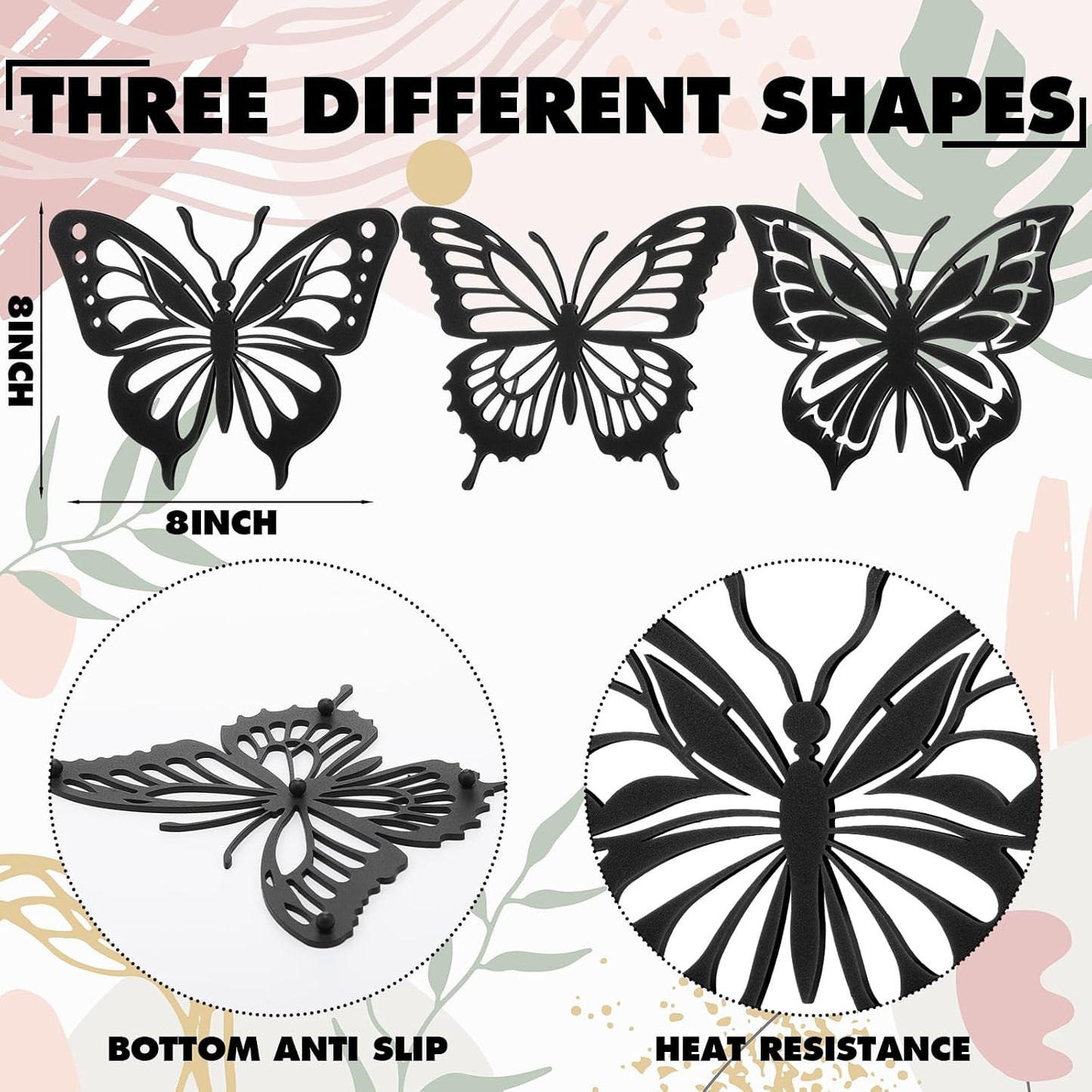 Reallnaive 3 Pcs Cast Iron Trivets for Hot Dishes 8 Inch Butterfly Cast Iron Trivets for Dutch Oven Wood Stove Pots and