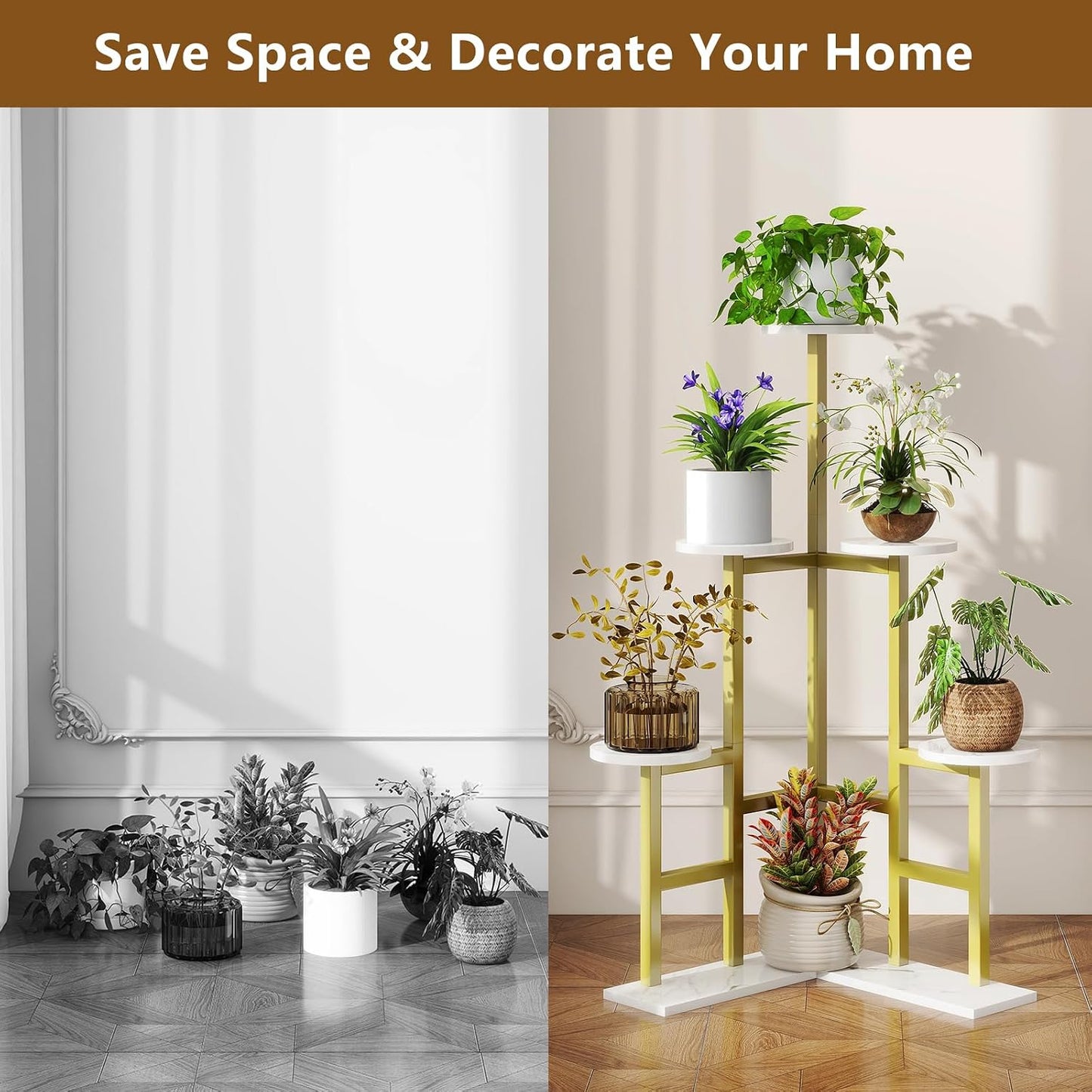 IBUYKE 6 Tier Plant Stand Indoor, Tall Flower Pot Stand for Multiple Plants, Tiered Corner Plant Shelf for Living Room
