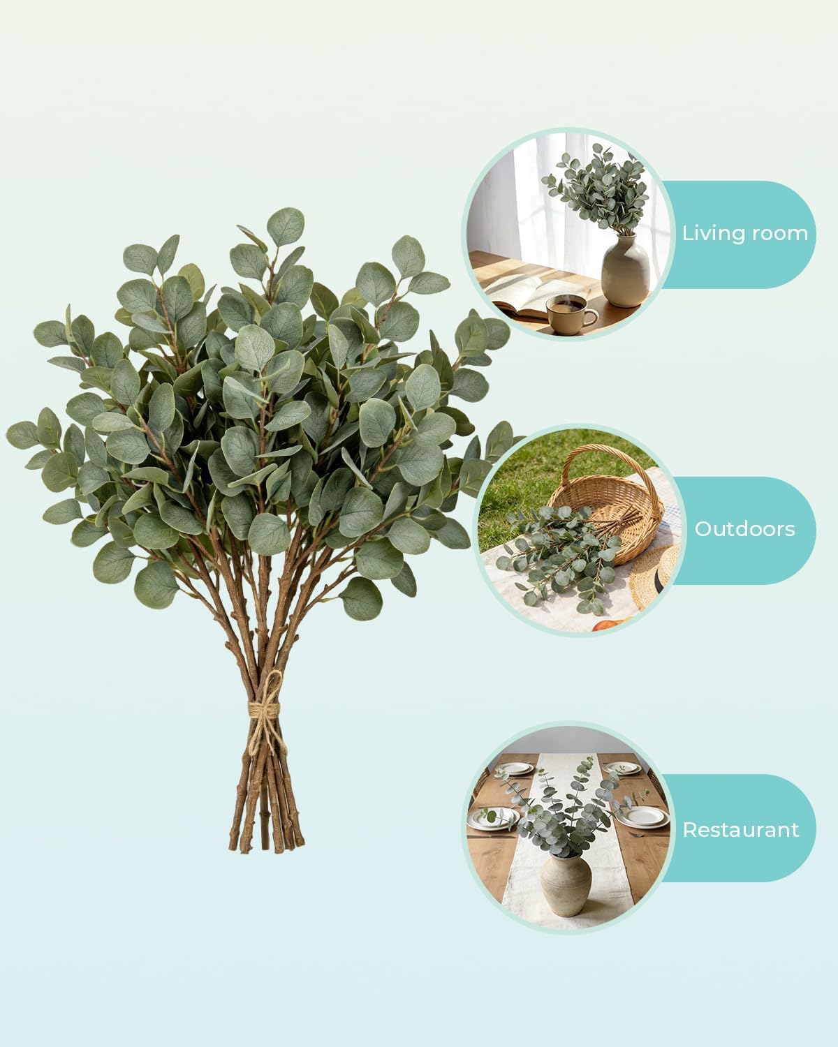 Eucalyptus Branches Artificial Greenery Stems Bulk Fake Plants Greenery / 27 Inch / Set of 12