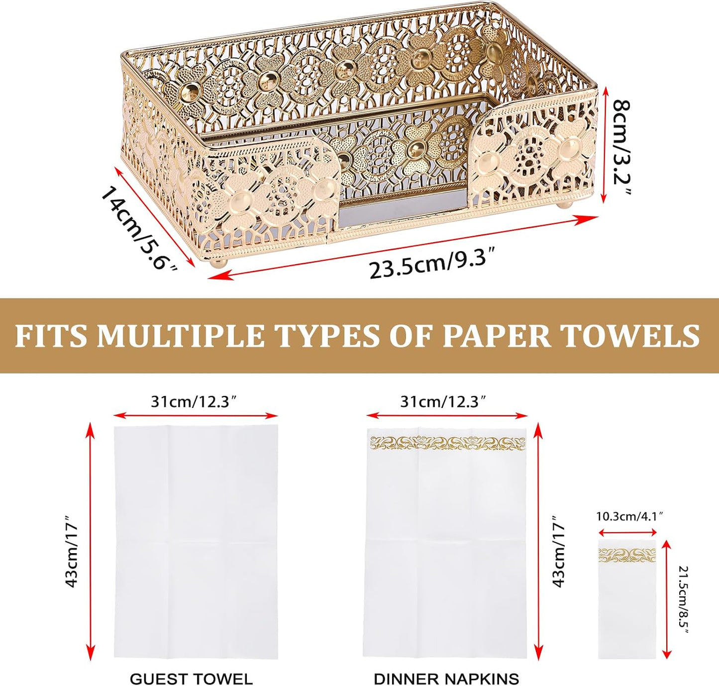 Vintage Paper Towels Napkin Holder / Gold / 9.3 x 5.6 / Inch/guest Towel