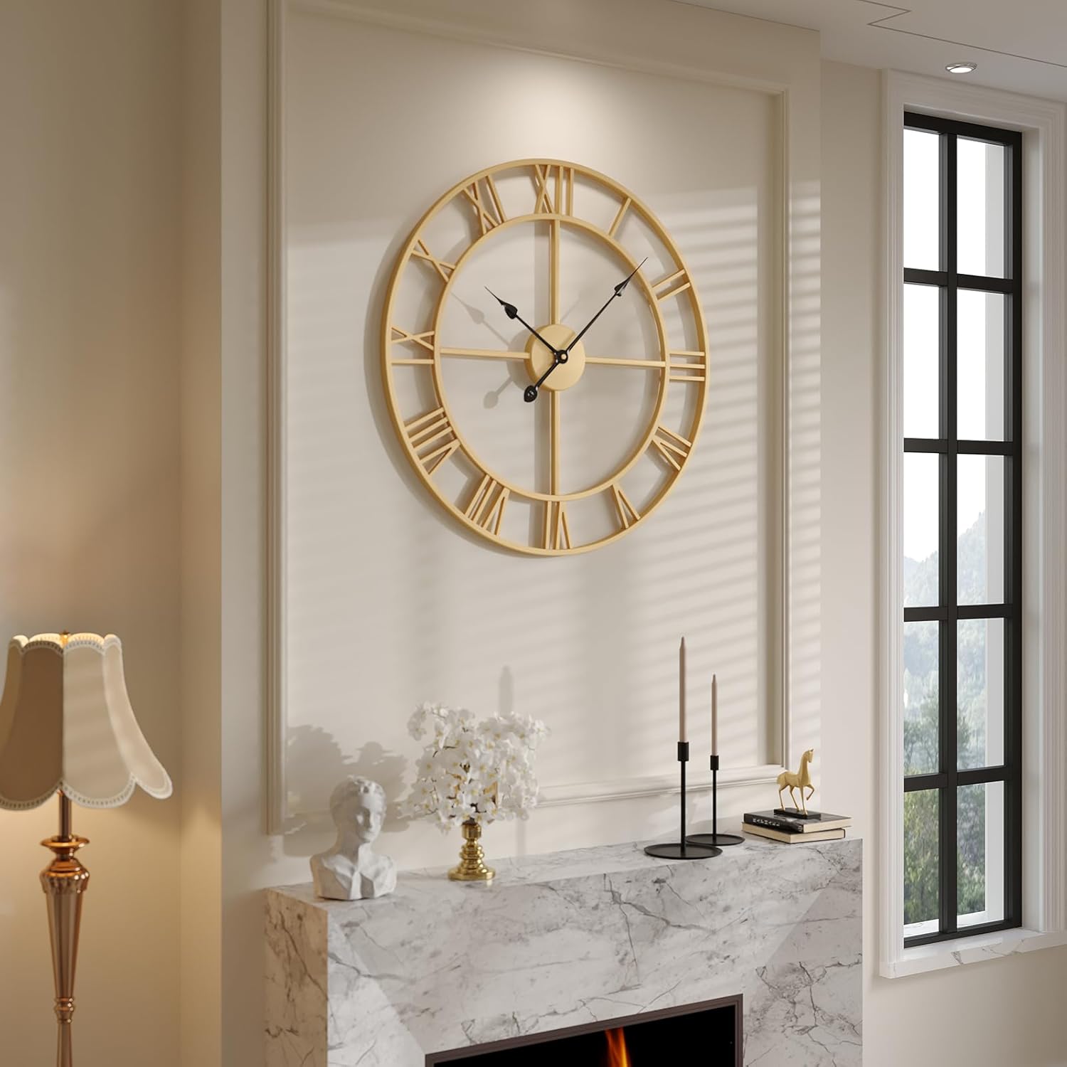 Cuspin 24 Inch Large Gold Wall Clock Decorative Wall Clocks for Living Room | Battery operated, Silent non ticking