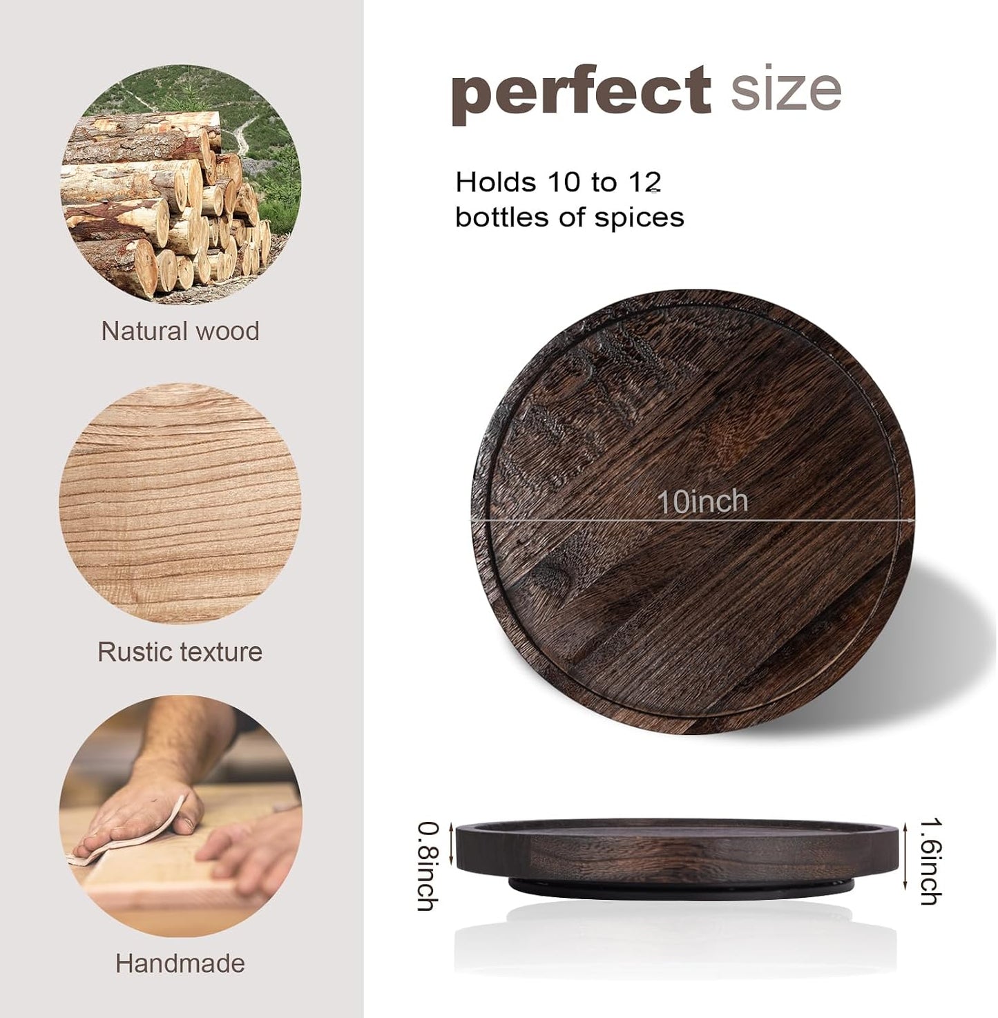 Wood Lazy Susan Organizer Kitchen Turntable for Cabinet Farmhouse Bathroom / Dark Brown / Set of 10