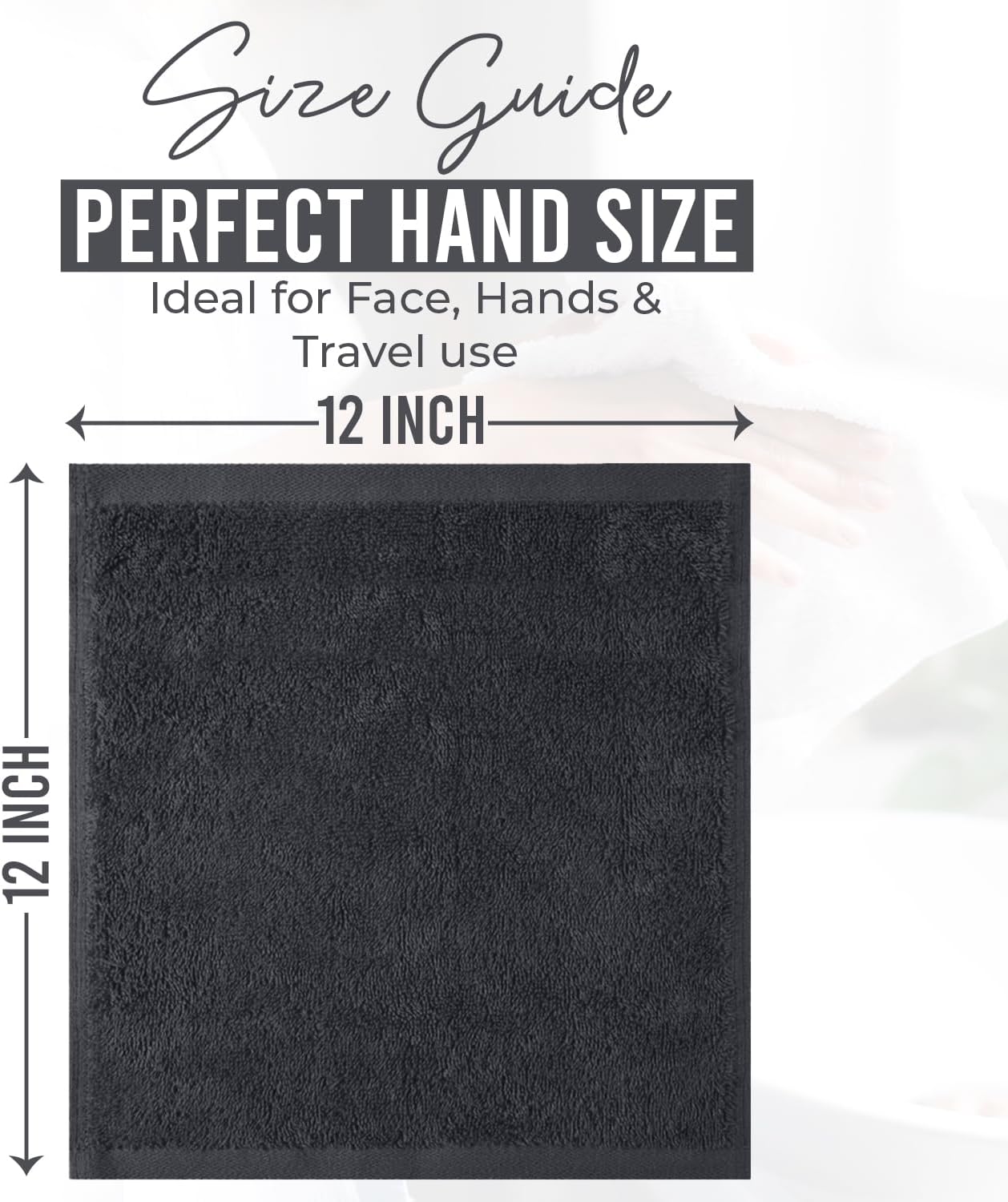 DAN RIVER 24 Pack Cotton Wash Cloths Set for Showering [12x12] Charcoal | Lighter Weight, Quick to Dry, Super Soft &