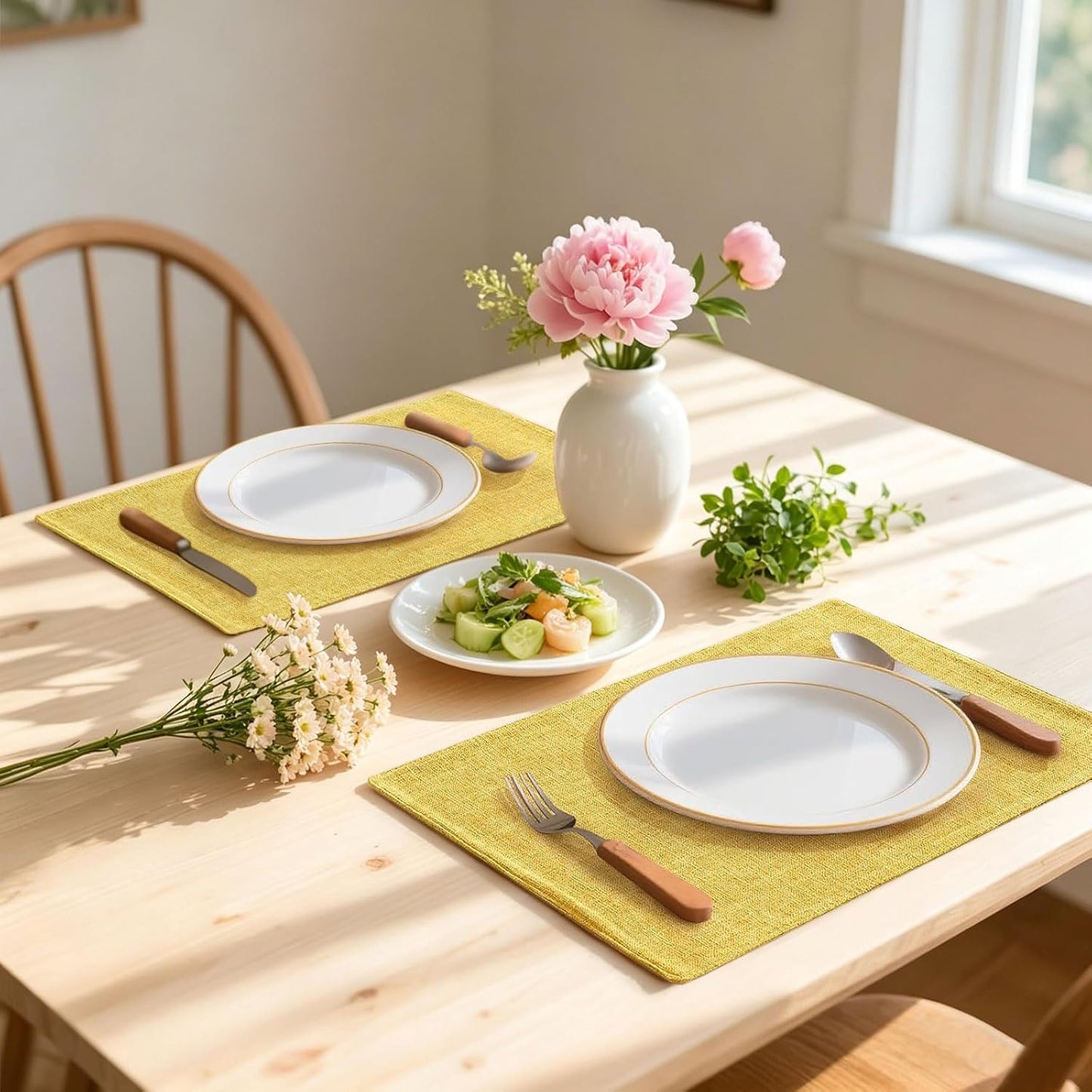 Homaxy Cloths Placemats for Dining Table Set of 6, 13" x 19",Mustard Yellow | Heat Resistant, Washable, Cotton Linen