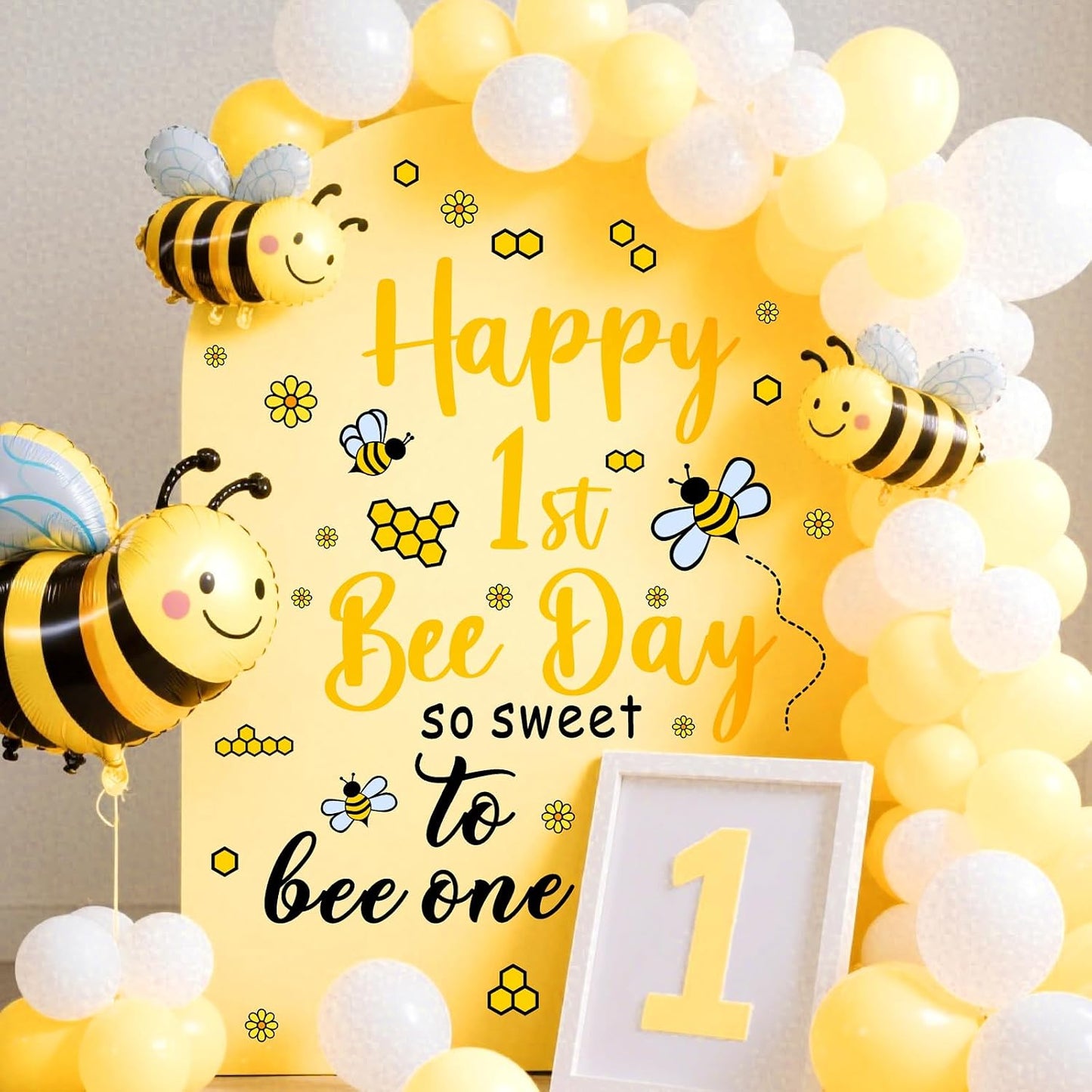 Day Party Decal First Birthday Backdrop Decals Happy 1st Bee Day Balloon Arch Stickers / First Bee