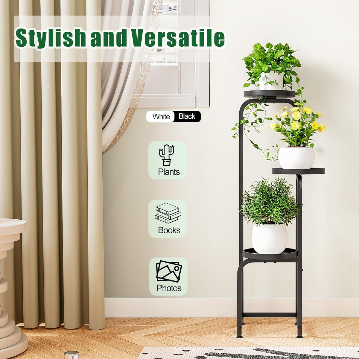 INGIORDAR Plant Stand Indoor Outdoor Corner Tiered Plant Shelf 3 Tier Metal | Space-saving Tiered Design Displays