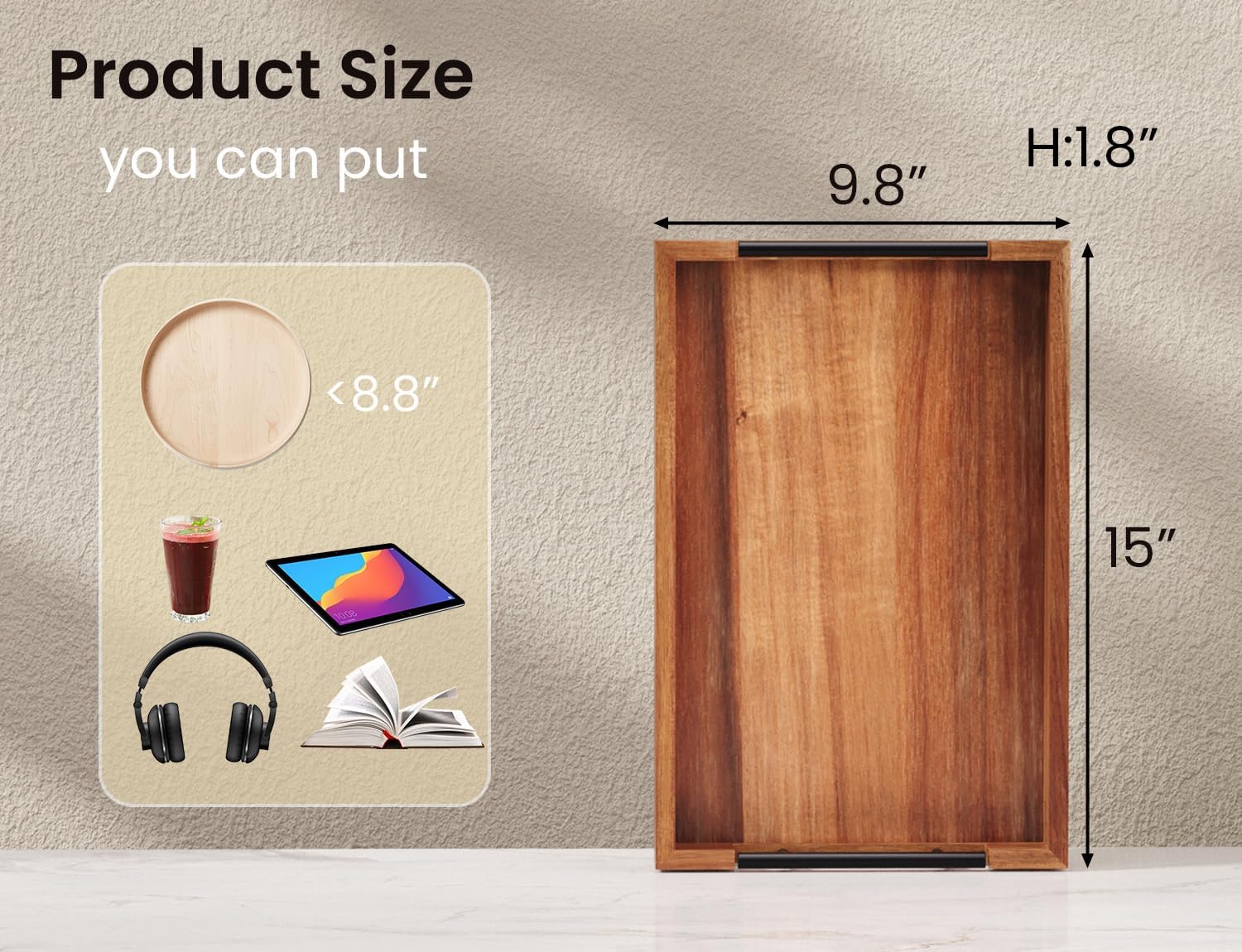 Acacia Wood Serving Tray / 15 x 9.8 x 1.8 / Brown