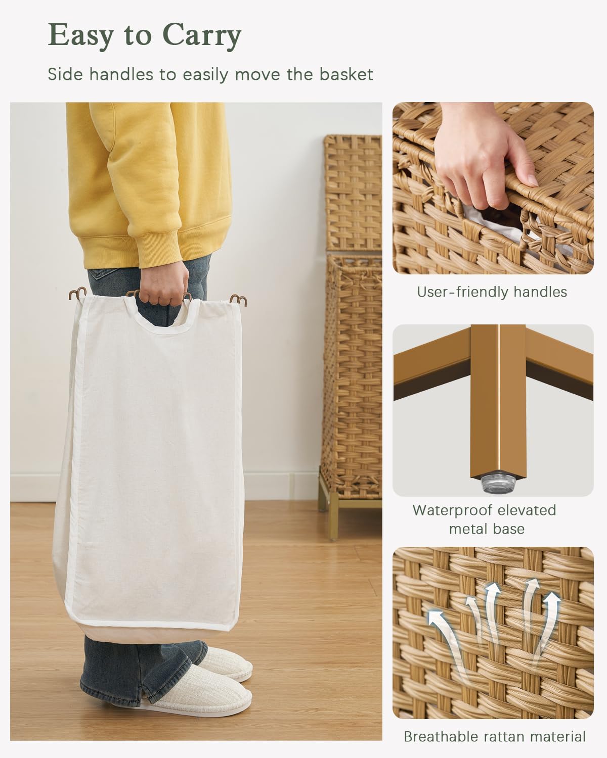 112 L Handwoven Rattan Wicker Laundry Basket / Natural / 112 L - 29.6 Gal