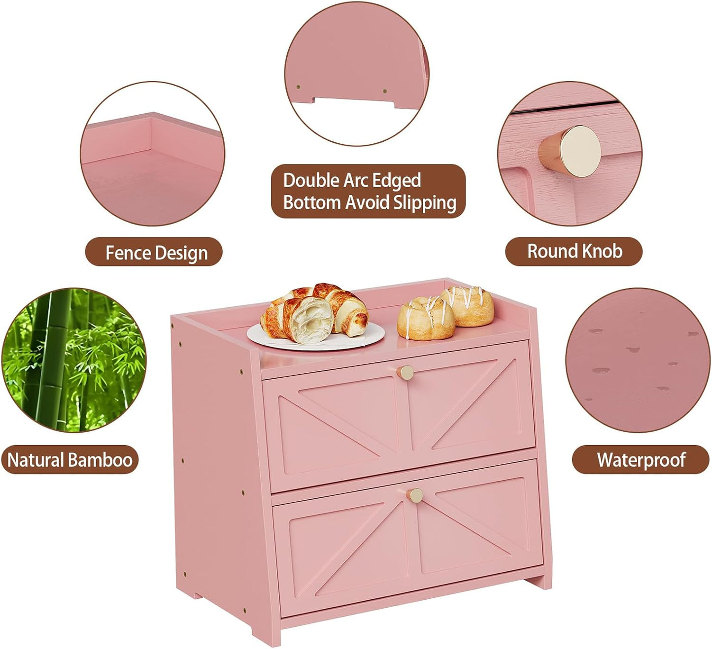Trironsun Vintage Double Layer Bread Box for Kitchen Counter Bamboo Bread Storage Container Large Capacity Bread