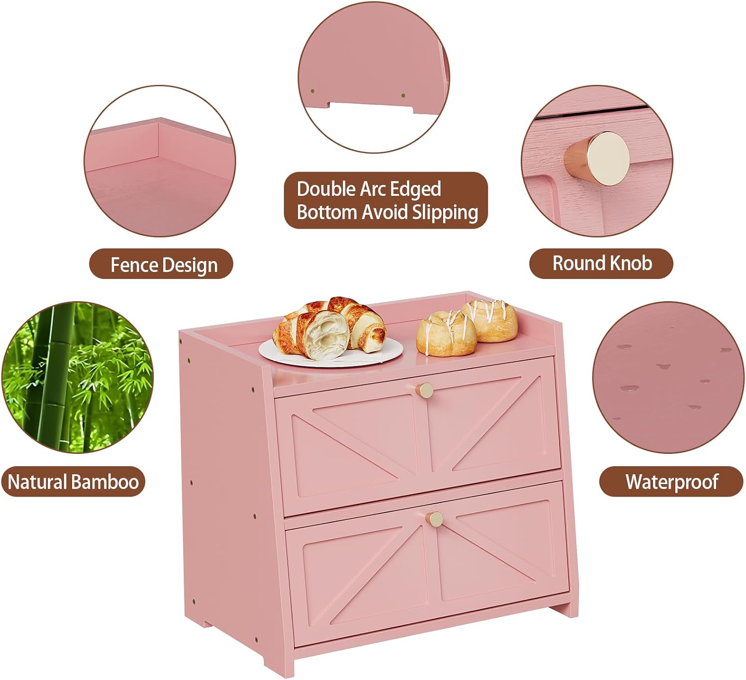 Trironsun Vintage Double Layer Bread Box for Kitchen Counter Bamboo Bread Storage Container Large Capacity Bread
