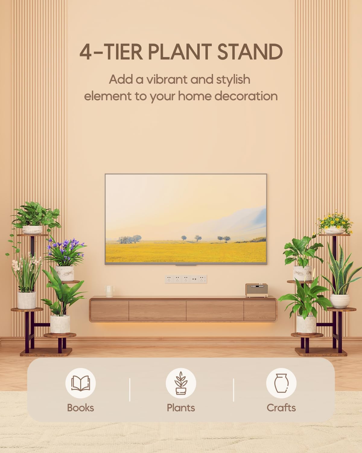 Plant Stand Indoor - 4 Tiered Indoor Plant Stand, Metal Plant Shelf Plant Holder, Ideal for Living Room, Garden, Patio