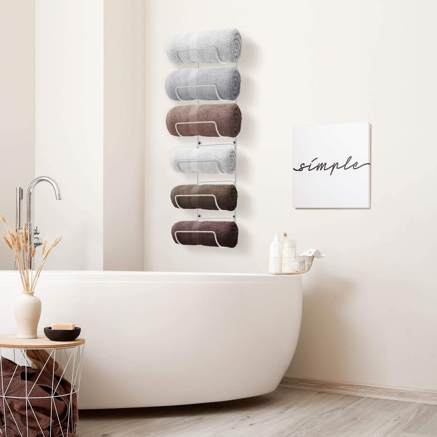 Sorbus Towel Rack, 6-Compartment Wall-Mount, Wall-Mounted (White) | Powder-coated metal holder with six compartments