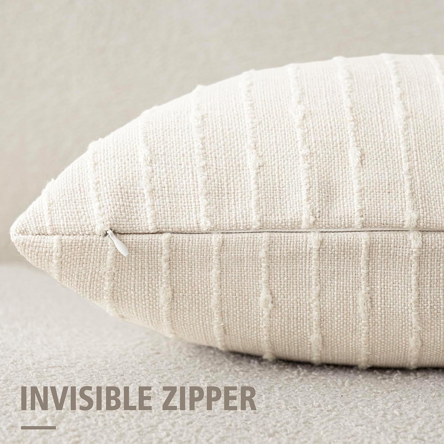 Decorative Jacquard Boucle Throw Pillow Covers Accent Textured / 18 x 18 / Cream White / Set of 2