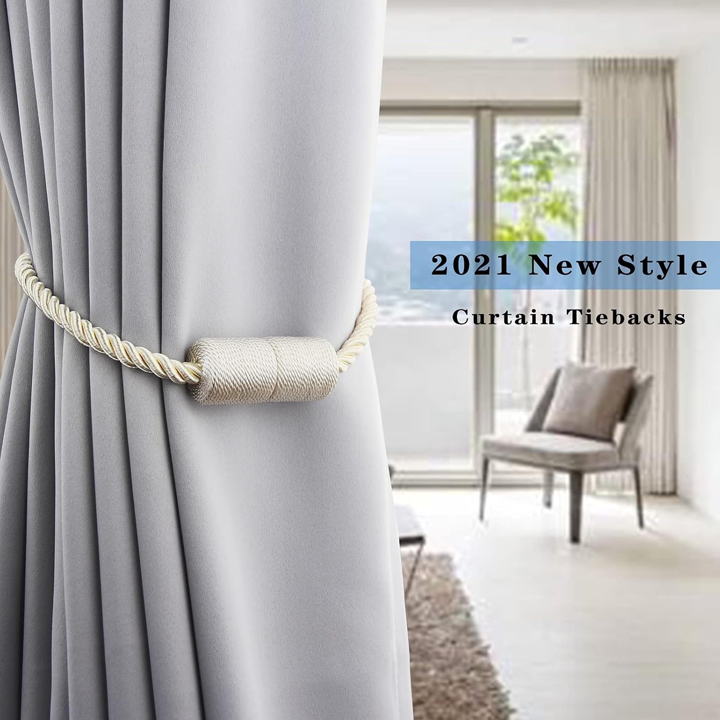 6 Pack Beige Strong Magnetic Curtain Tiebacks Outdoor Elegant Decorative Tie Backs Modern Rope Tiebacks for Drapes