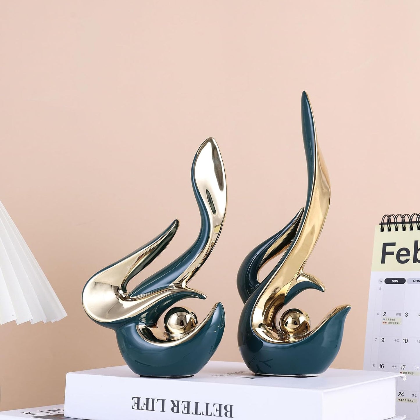 Porcelain Statues / Mid Century Modern Abstract Art Home Decor Accent / Green