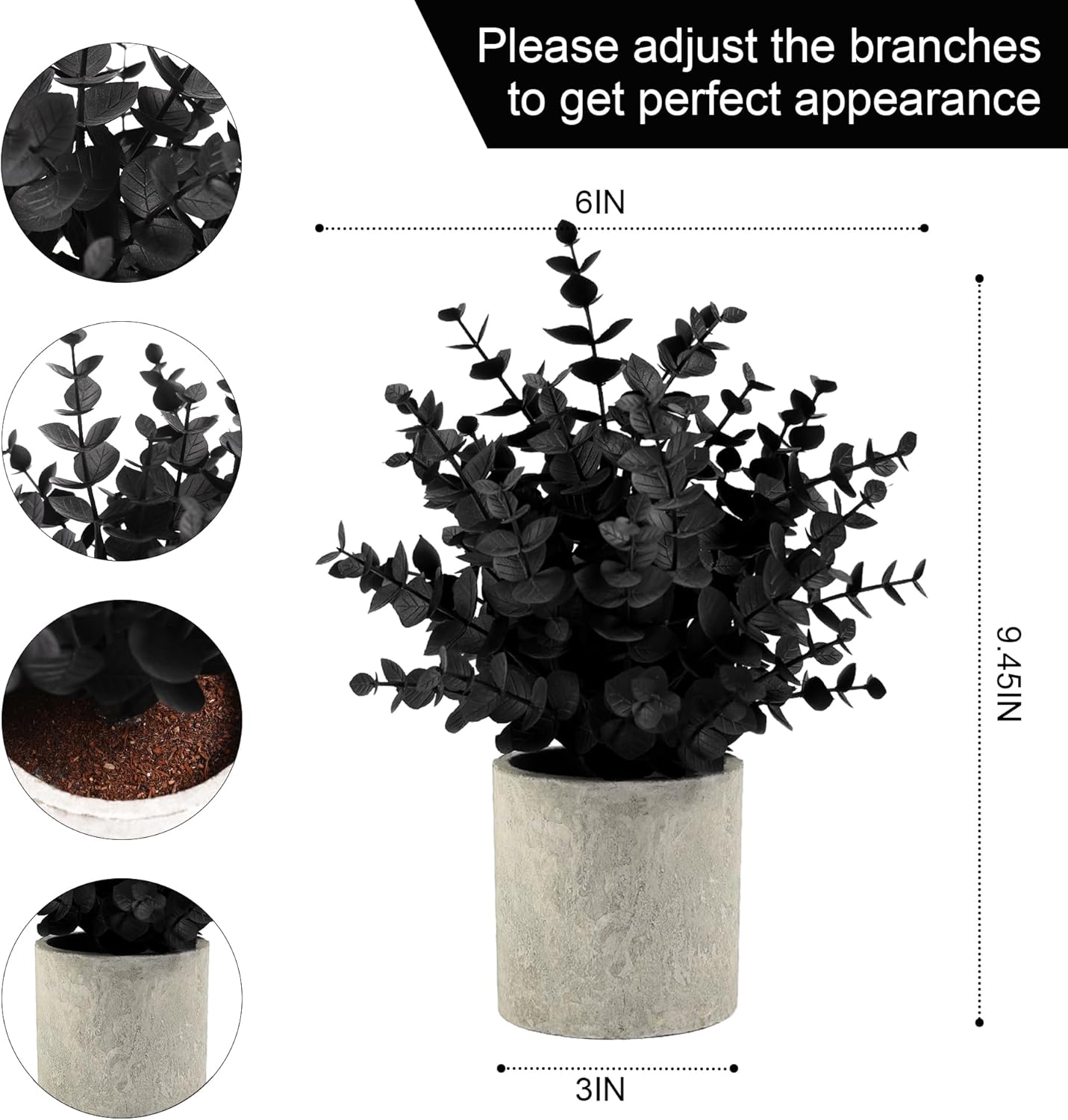 Black Fake Eucalyptus Small Fake Plants Potted Artificial Plants / Black-small / Set of 2