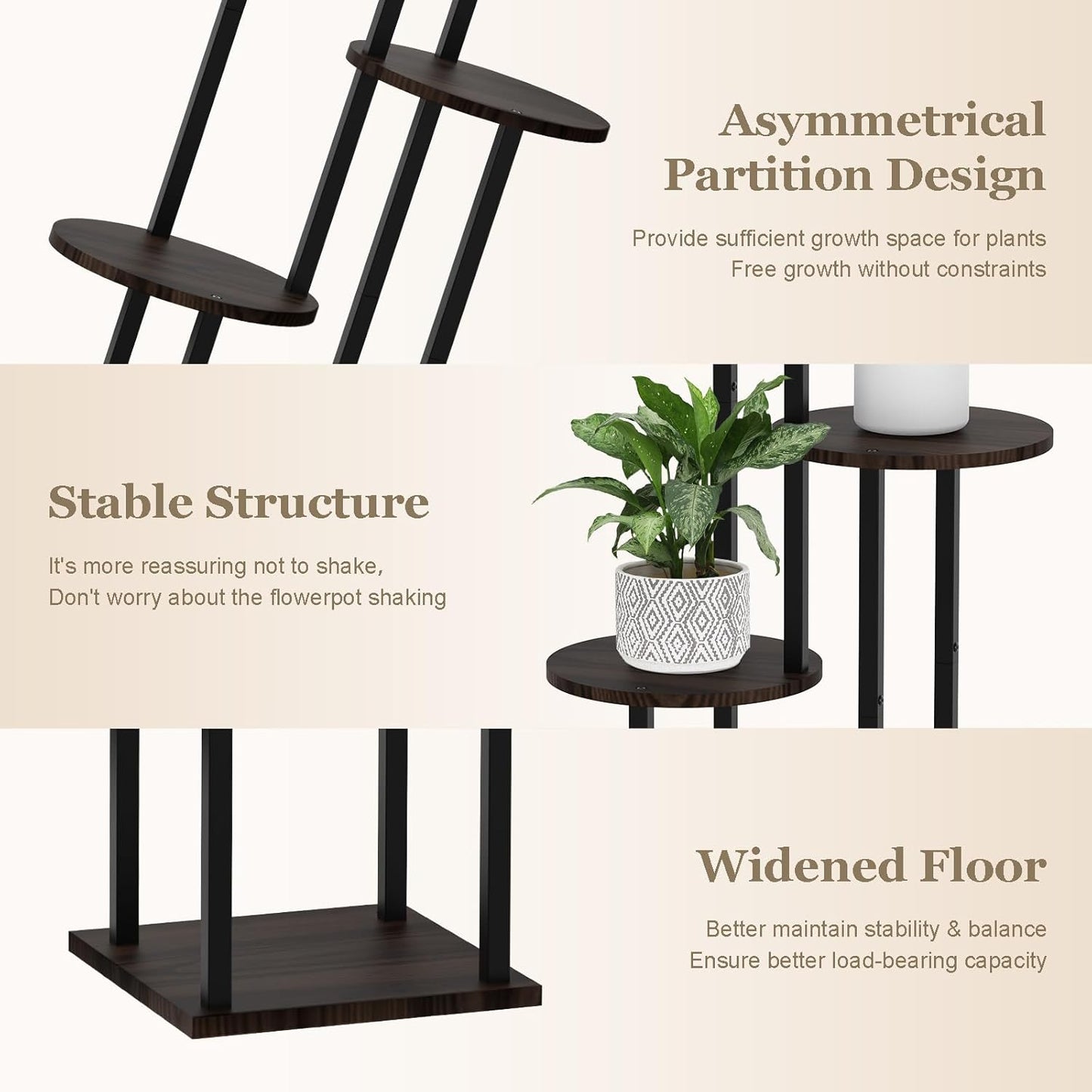 4 Tier Plant Stand Indoor, Metal Wooden Tall Plant Shelf Flower Pot Stand for Multiple Plants, Corner Flower Holder
