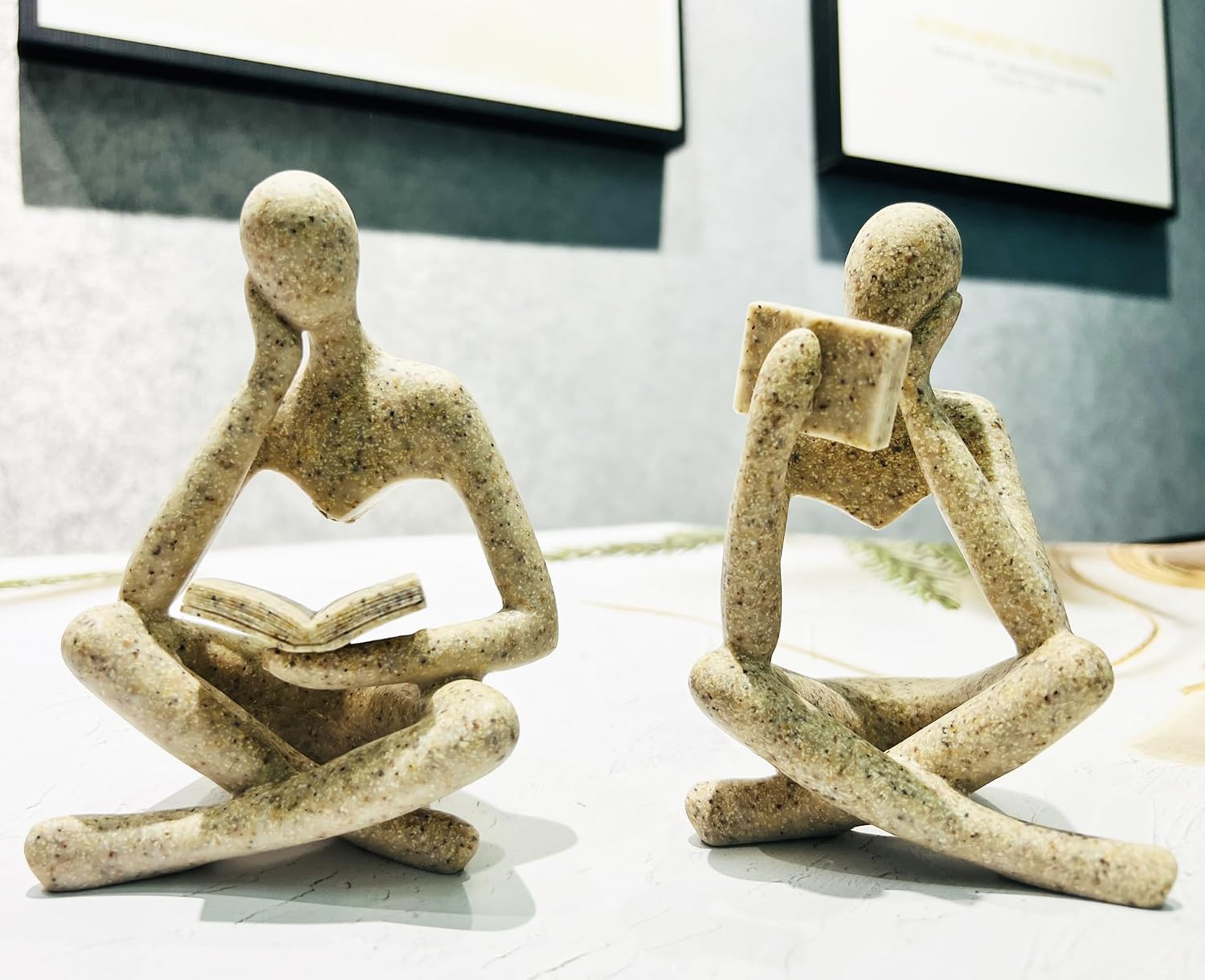 Home Decor Sandstone Reading Thinker Statue Modern Figurines Abstract Aesthetic Sculpture / Set of 2
