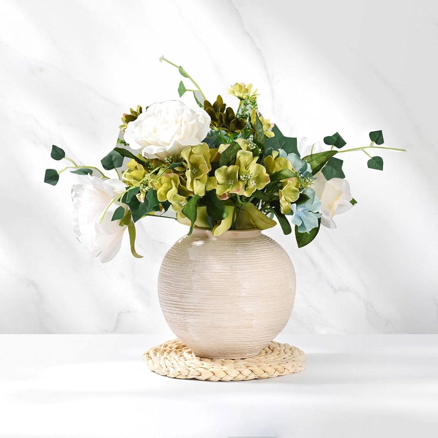 Rustic Farmhouse Vase Home Decor / 02 - Small Rustic Ribbed Whitewash / 6 Inch