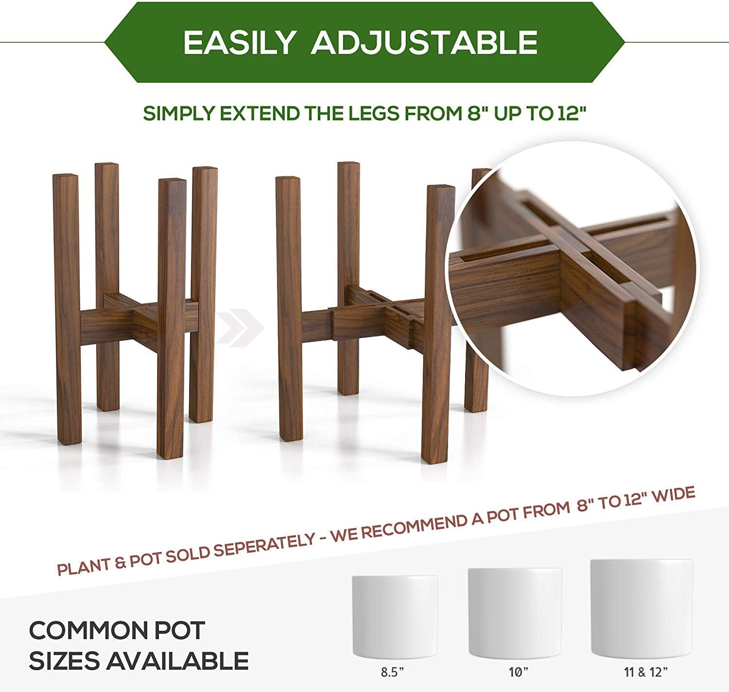 Sophia Mills Mid Century Plant Stand - Solid Wood Item Stand Handmade with Acacia - Fits Medium & Large Pots Sizes 8 to