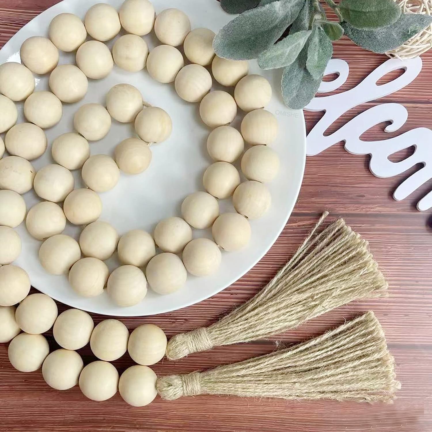 57" Long Large Wood Bead Garland / 01 Beige / 57 Inches