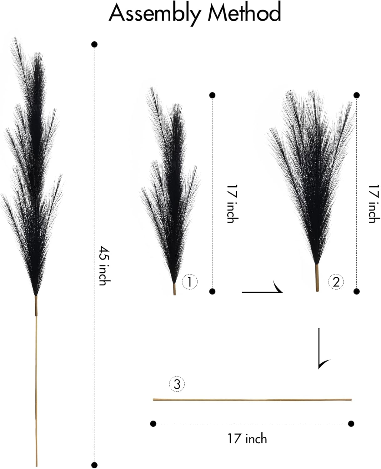45" Faux Dried Pampas Grass Tall Decor / 45"-gray Style / Set of 9