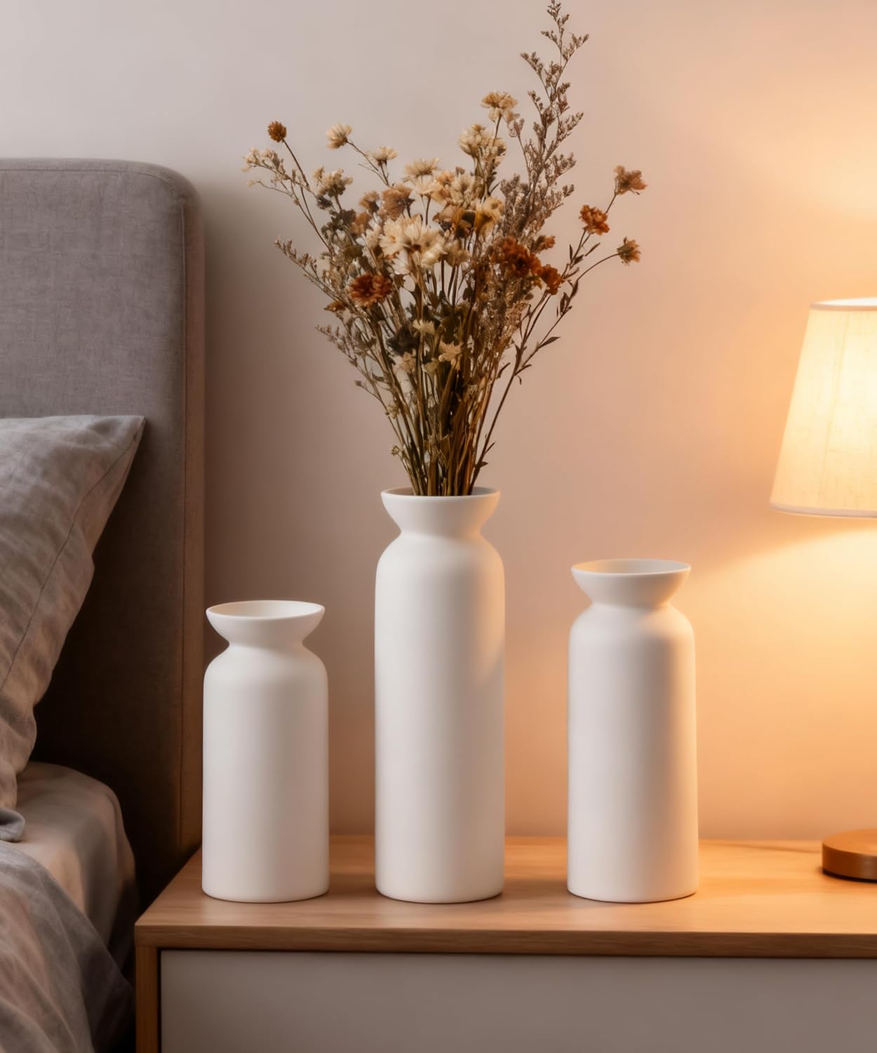 White Ceramic Vase Small Flower Vases for Decor Modern Boho Farmhouse Style / White-vt12 / Set of 3