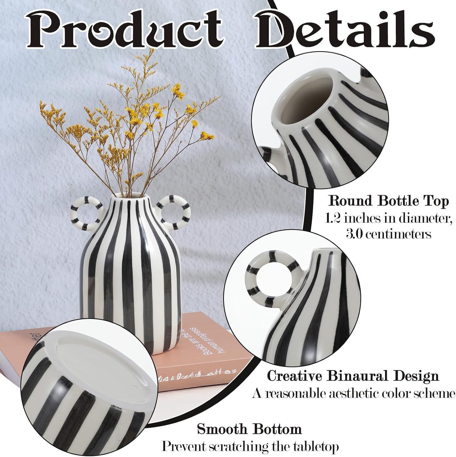 Small and White Ceramic Vase / Black