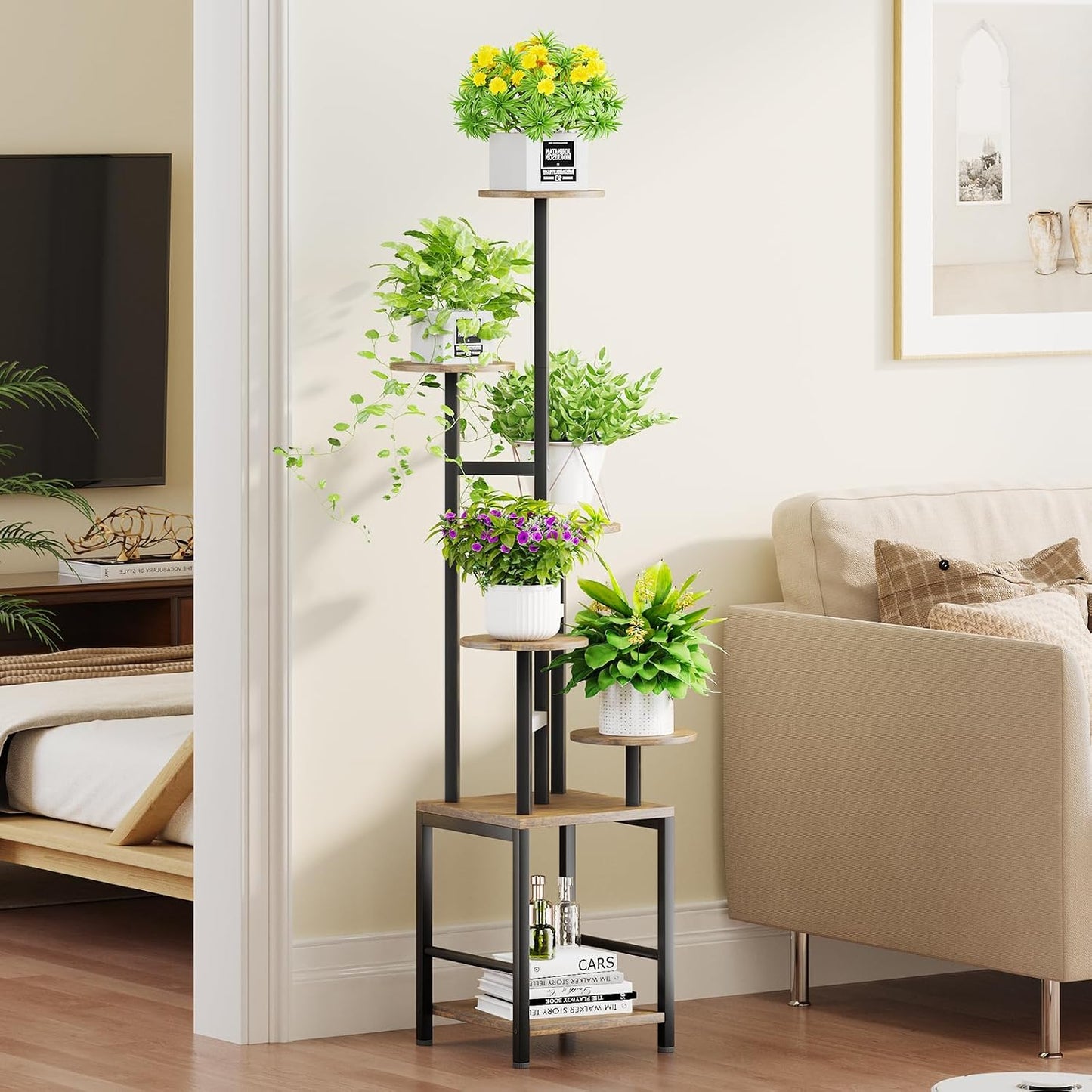 Plant Stand Indoor with Grow Light,6-Tiered Tall Plant Stand Indoor, Metal Plant Shelf with Adjustable Light, Ideal for