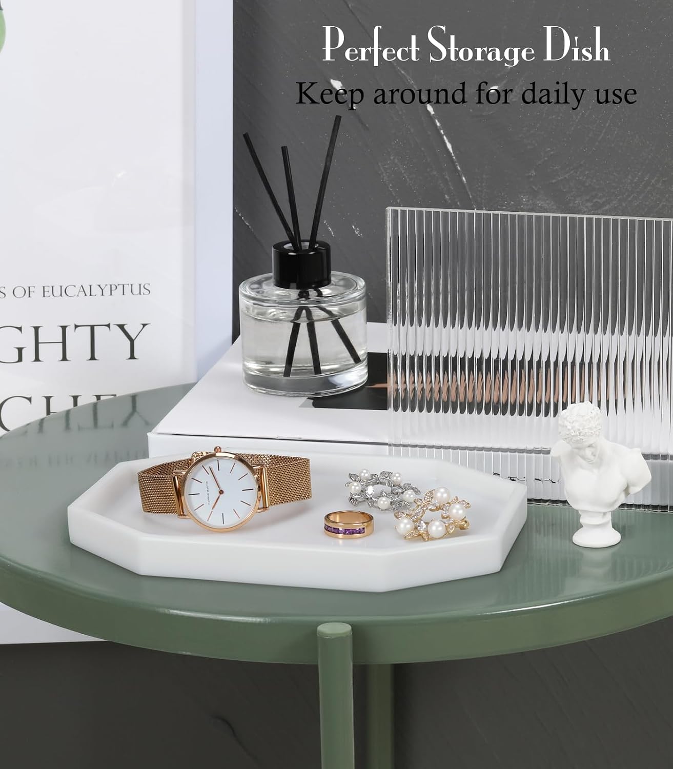 Vanity Tray / 8" Small Octagon Bathroom Vanity Tray / 7.9 x 5.6 x 0.7 / Milky White