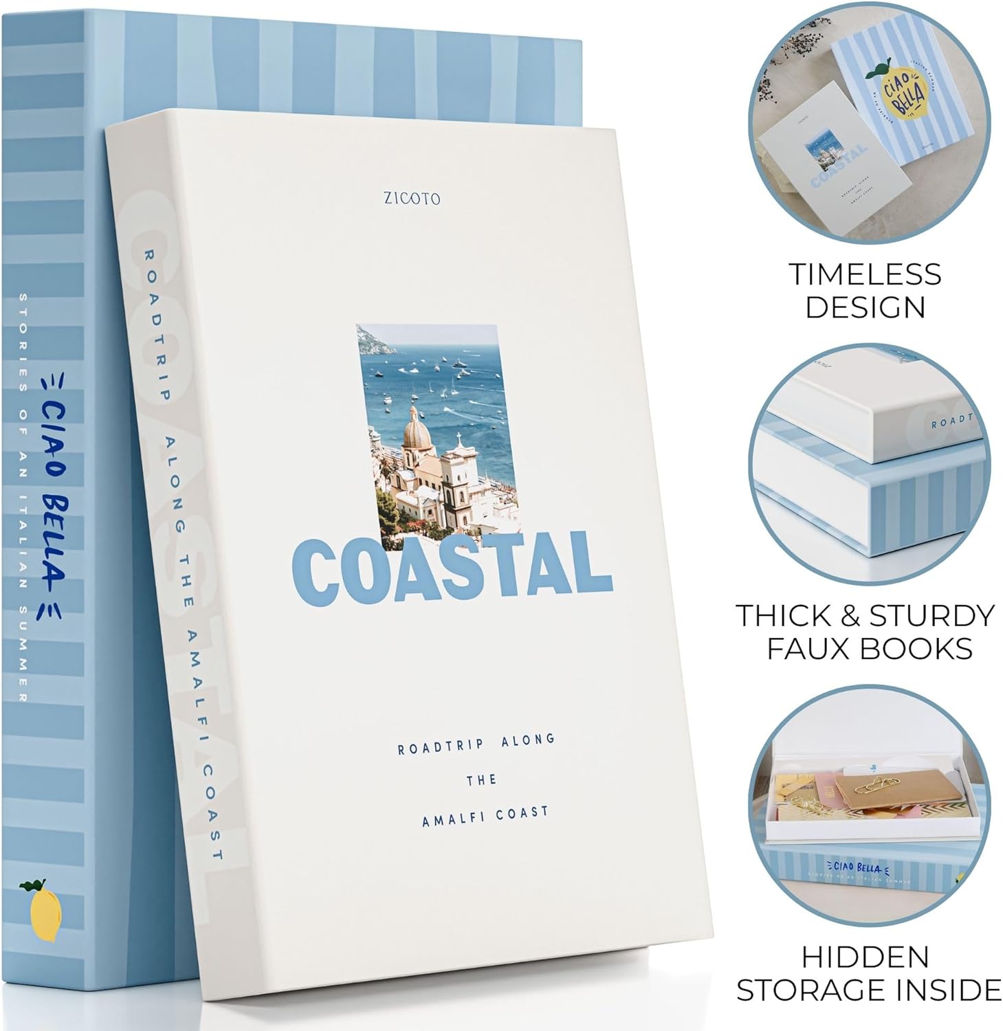 Decorative Books / Coastal Blue & Cream / Set of 2