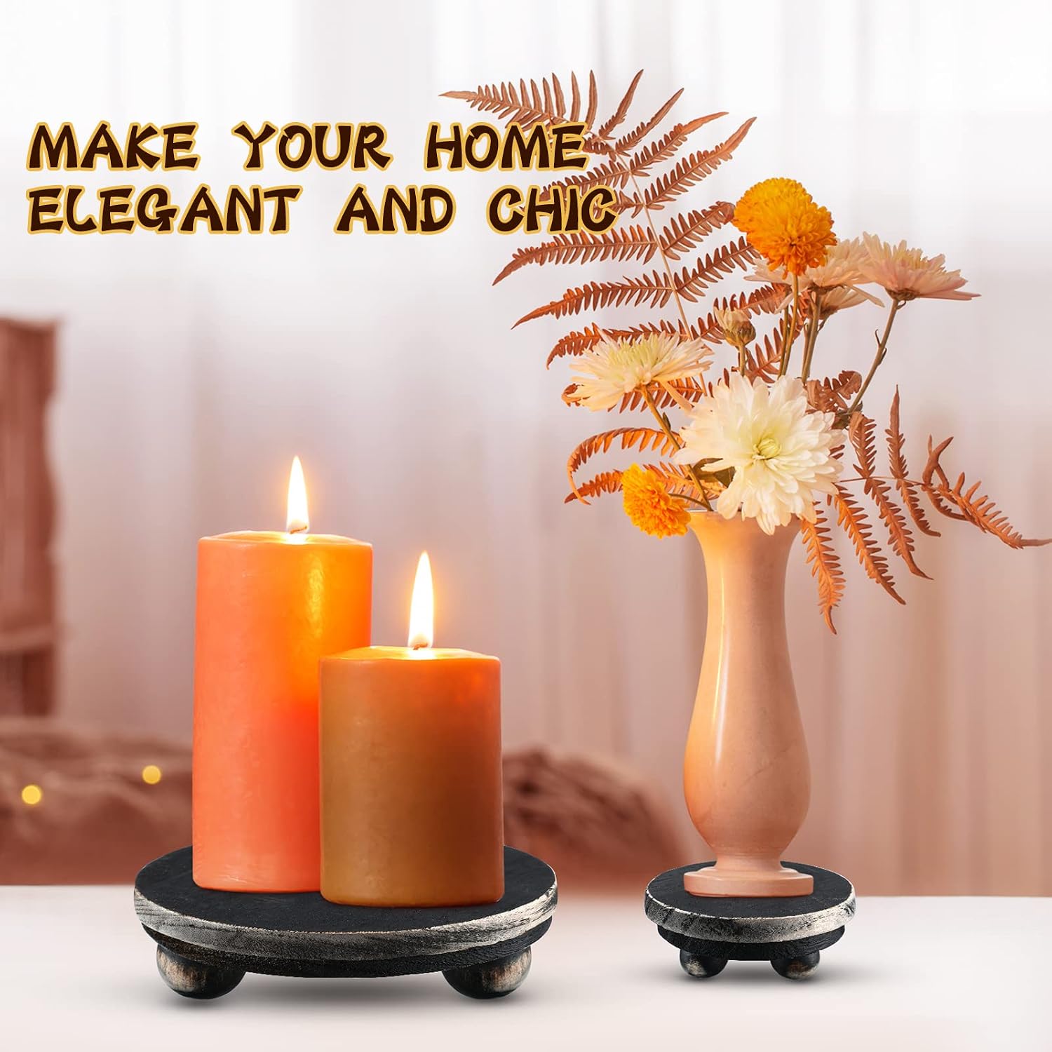 Wooden Risers for Display Wood Pedestal Stand Mini Tray / Black / 5/4/3 Inch / 3 Inch / Set of 3