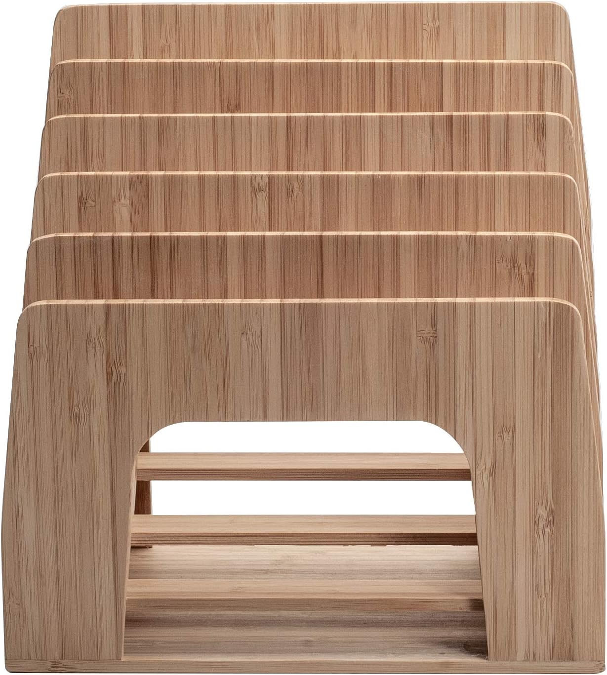 MobileVision Bamboo Desktop Inclined File Folder Organizer and Paper Tray, Upright Sections, Step Sorter, 5 Slots