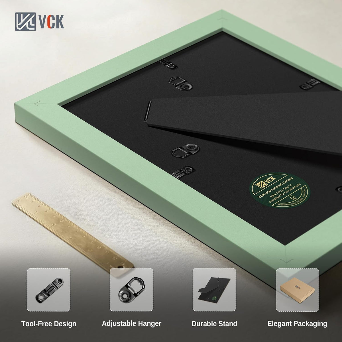 VCK 8x10 Picture Frame Set of 3 - Green, Wide Border Solid Wood Frame, Display Pictures in Horizontal and Vertical, for