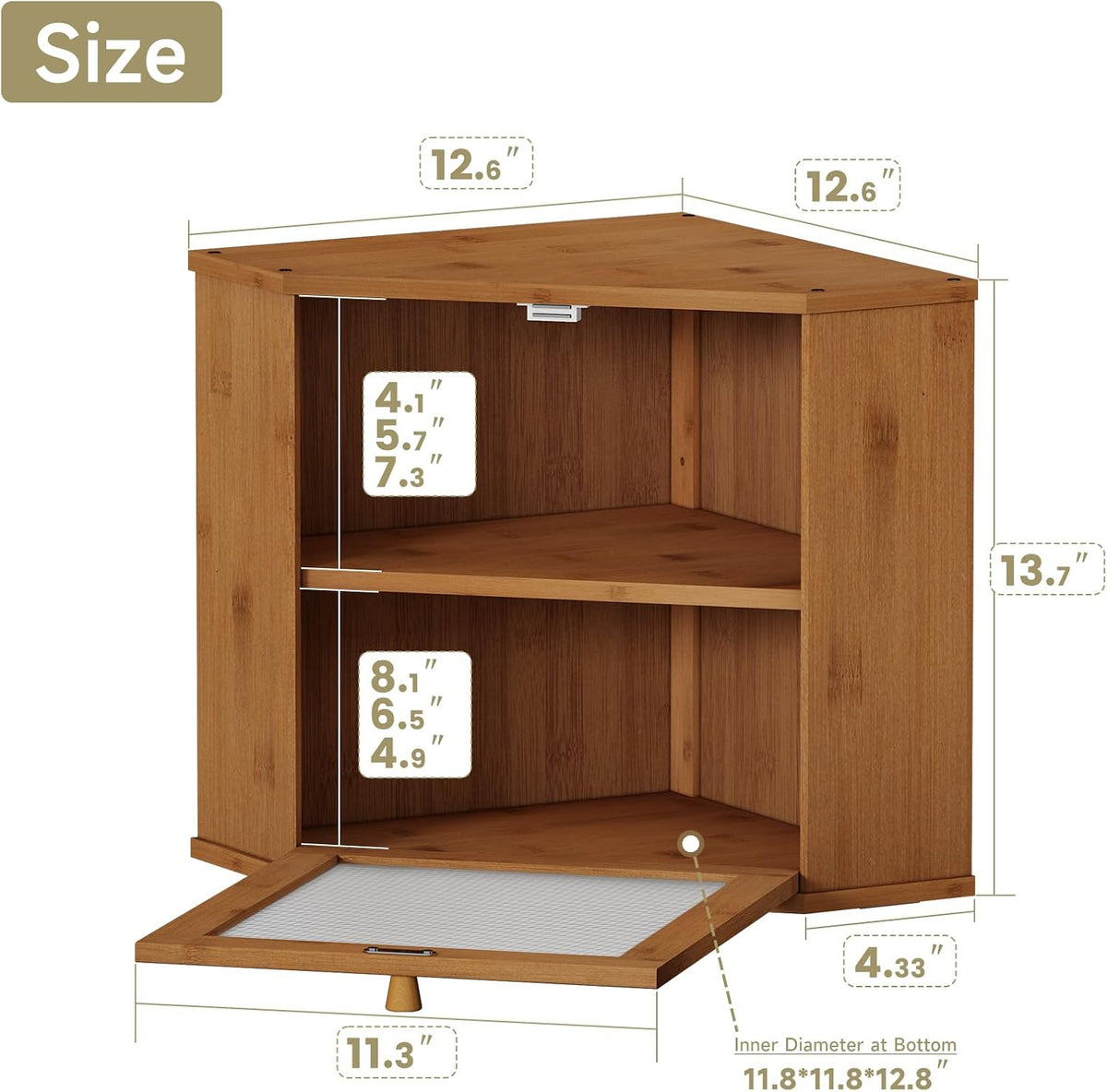 Bread Box for Kitchen Corner Countertop,Large Bread Basket (Brown, Large) | Double Layer Bamboo Bread Storage Container