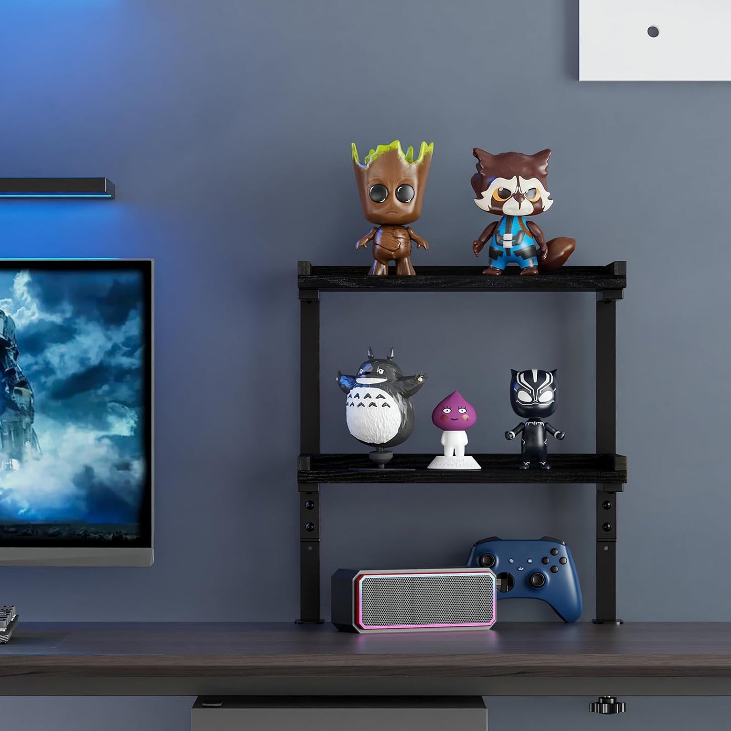 Clamp On Desk Shelf 2-Tier, 12.6 inche Wood Shelving Unit for Office Desk/Gaming Accessories, Tabletop Book Storage