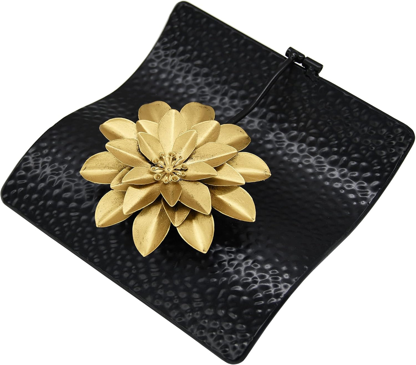 Flat Napkin Holder w/Golden Flower Weighted Arm / Black