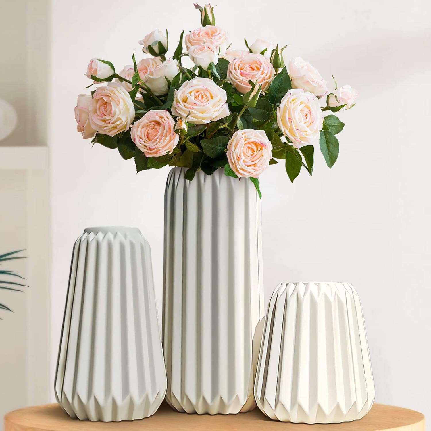 Ceramic Vases -White Vase for Modern Home Decor / White 3 Set / Set of 3