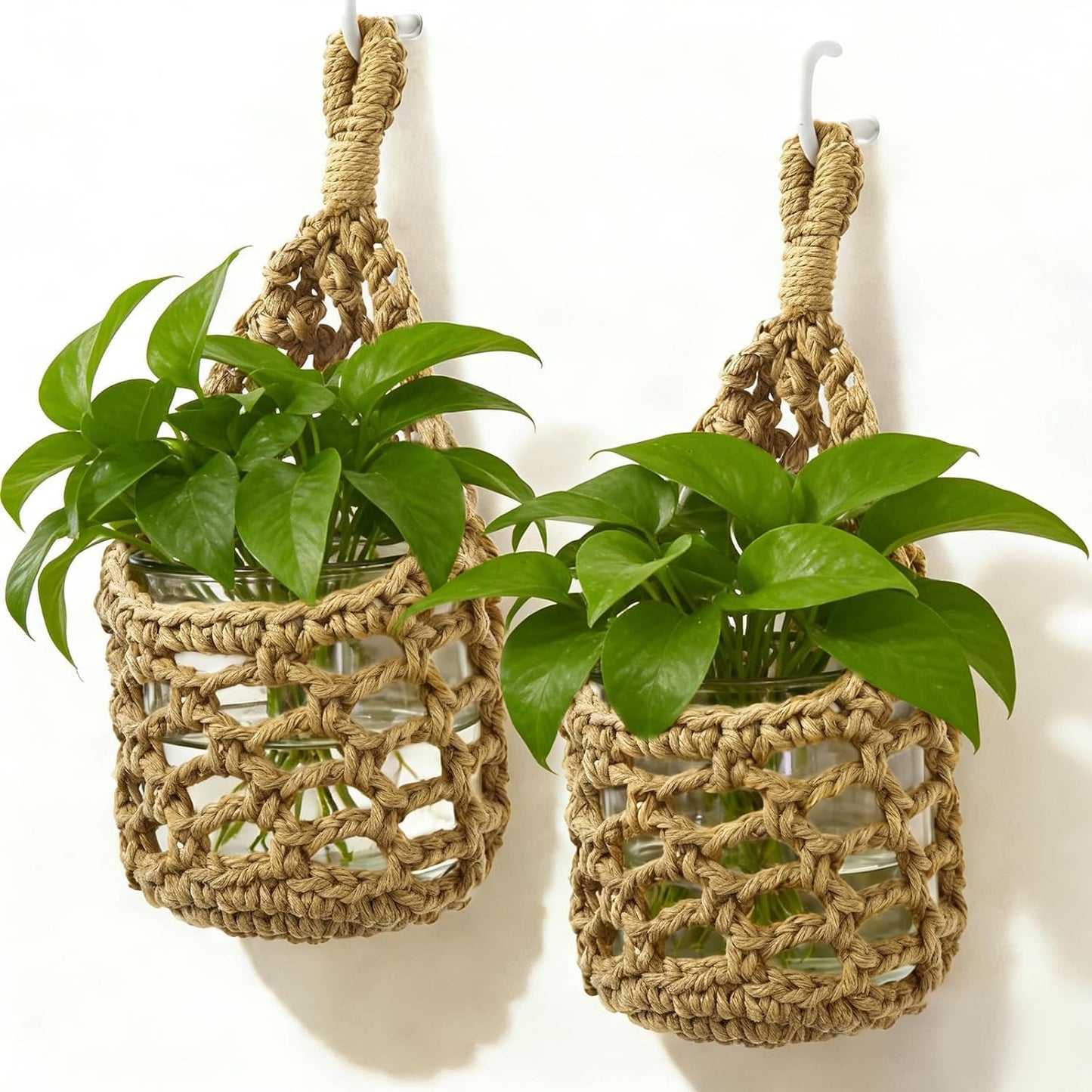 Jexine 4 Pcs Hanging Artificial Planters Wall Decor, Chrome Silver, Pampas