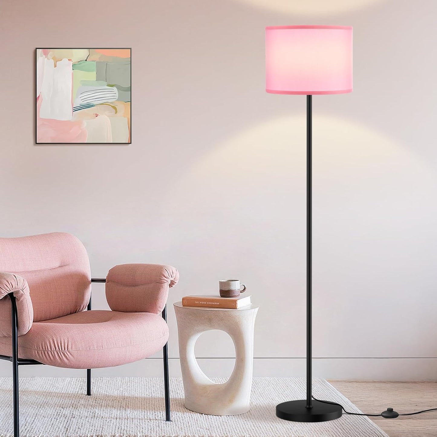 Ambimall 60'' Modern Floor Lamp with Shade, Tall Lamps for Living Room, Bedroom, Office, Dining Room, Pink Shade with