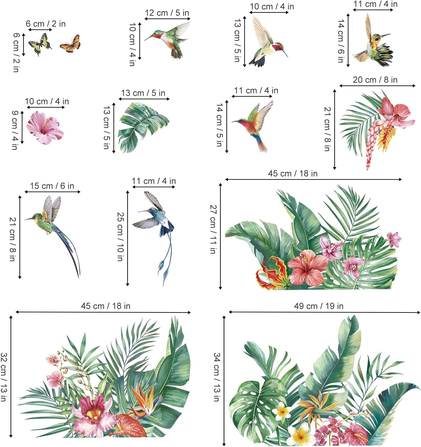 Tropical Leaves Wall Decals Tropical Flower Palm Leaf Wall Stickers Living Room Bedroom / A / Green