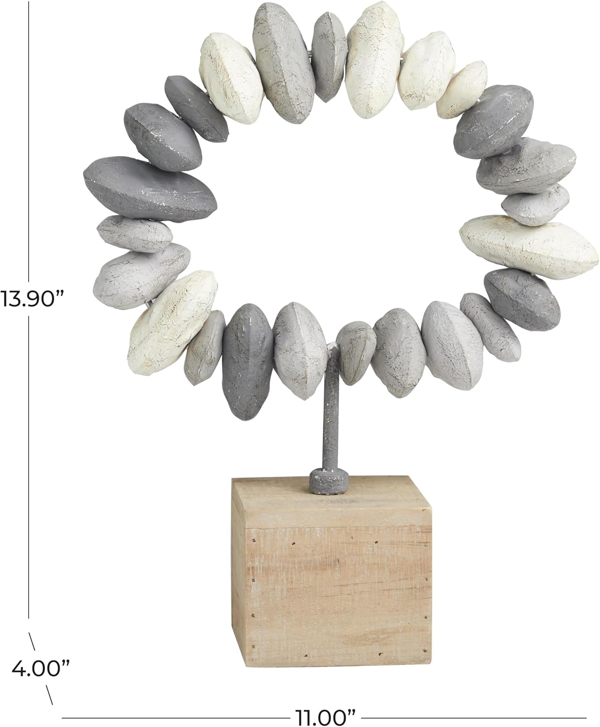 Metal Abstract Decorative Sculpture Circular Stone Home Decor Statue / 11 x 4 x 14 / Gray