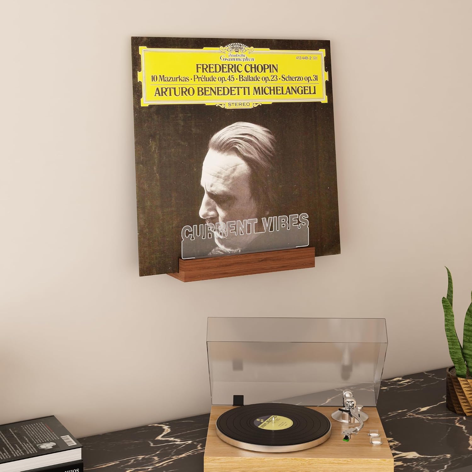 YuanDian Personalised Now Playing Vinyl Record Stand Wall Mount, Now Spinning Record Player Stand, Wooden Acrylic