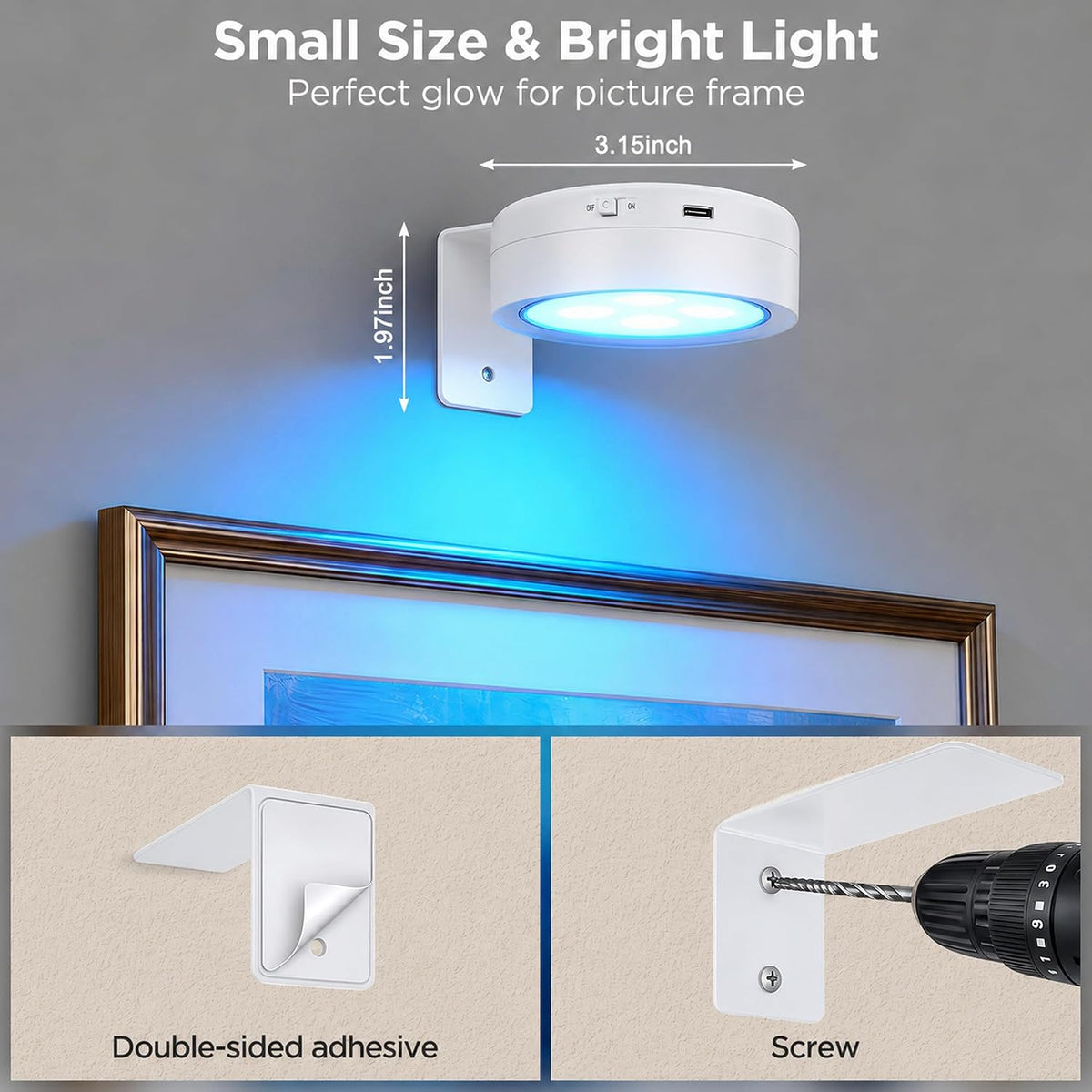 4-Pack Picture Lights for Wall, Rechargeable Wireless Poster Lights, White | LED Magnetic Painting Lights with